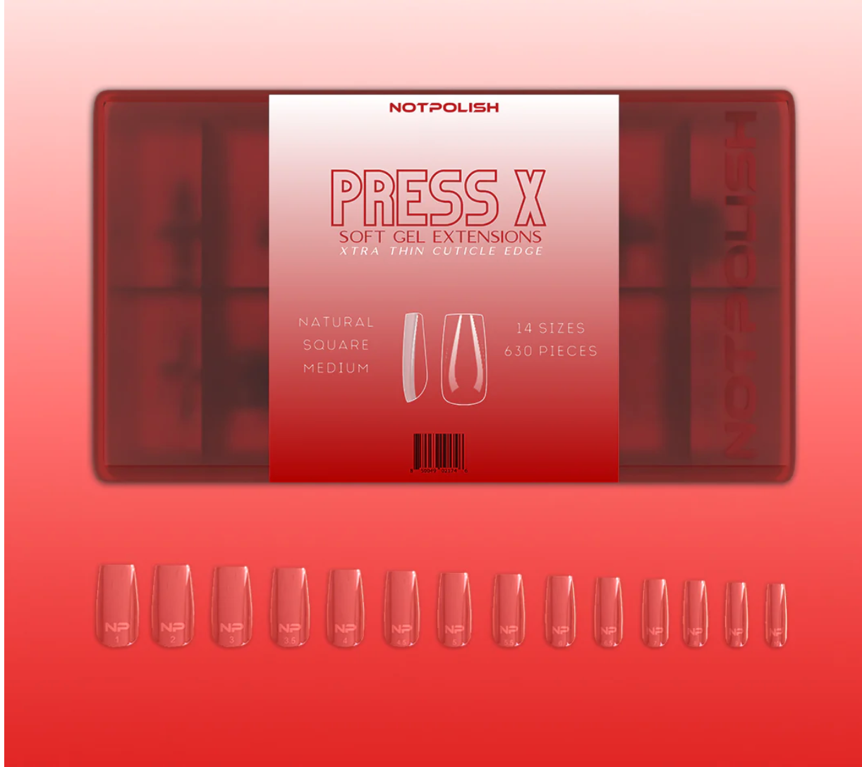Notpolish PRESS X- TIP CASE 630 PCS NATURAL SQUARE MEDIUM