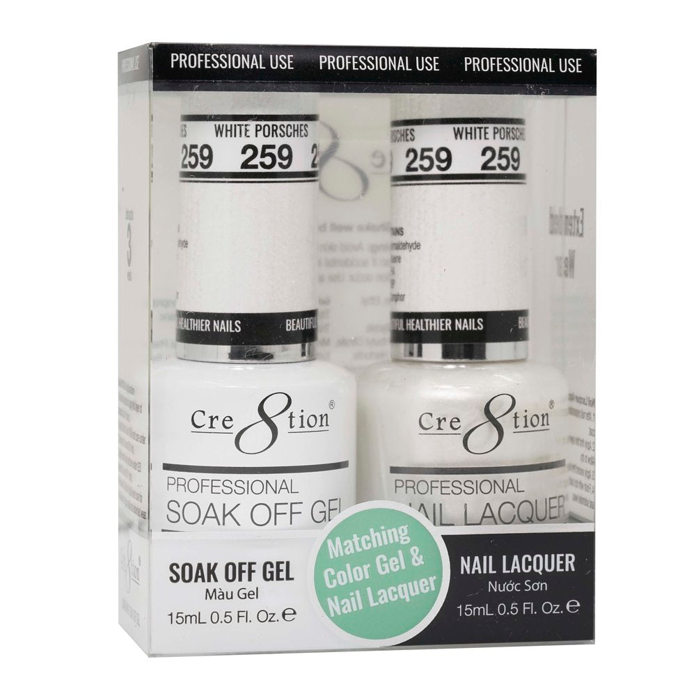 Cre8tion Matching Color Gel & Nail Lacquer - 259 White Porsches