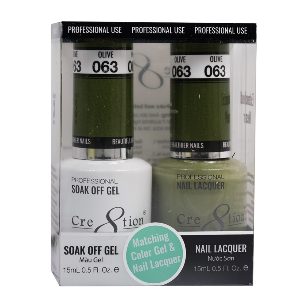 Cre8tion Matching Color Gel & Nail Lacquer - 063 Olive