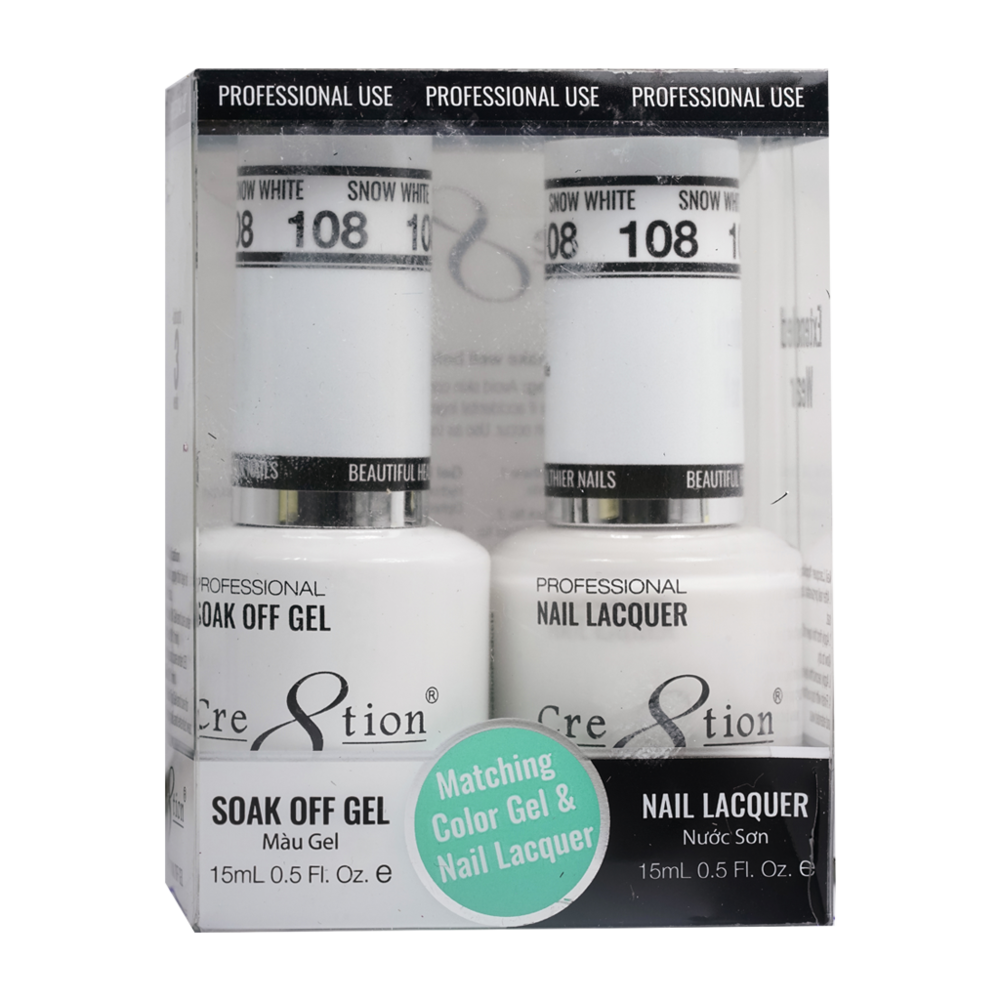 Cre8tion Matching Color Gel & Nail Lacquer - 108 Snow White