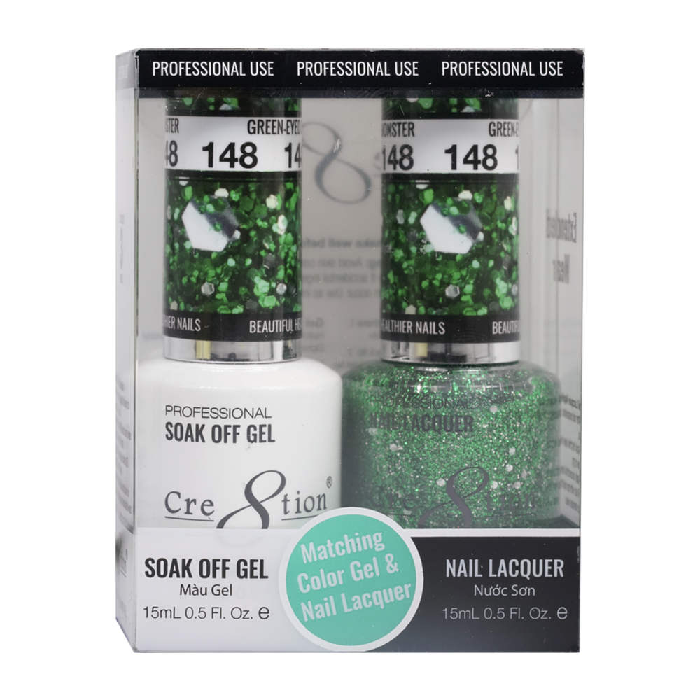 Cre8tion Matching Color Gel & Nail Lacquer - 148 Green Eyed Monster