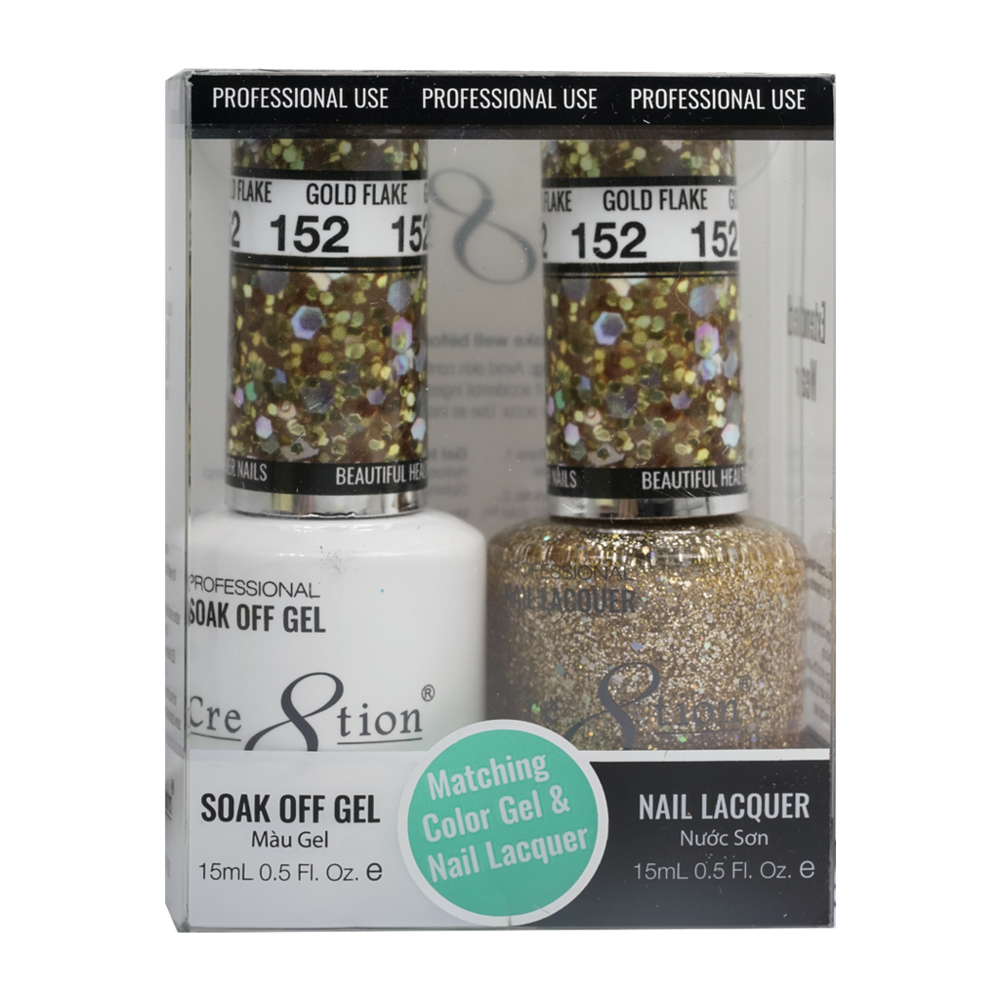 Cre8tion Matching Color Gel & Nail Lacquer - 152 Gold Flake