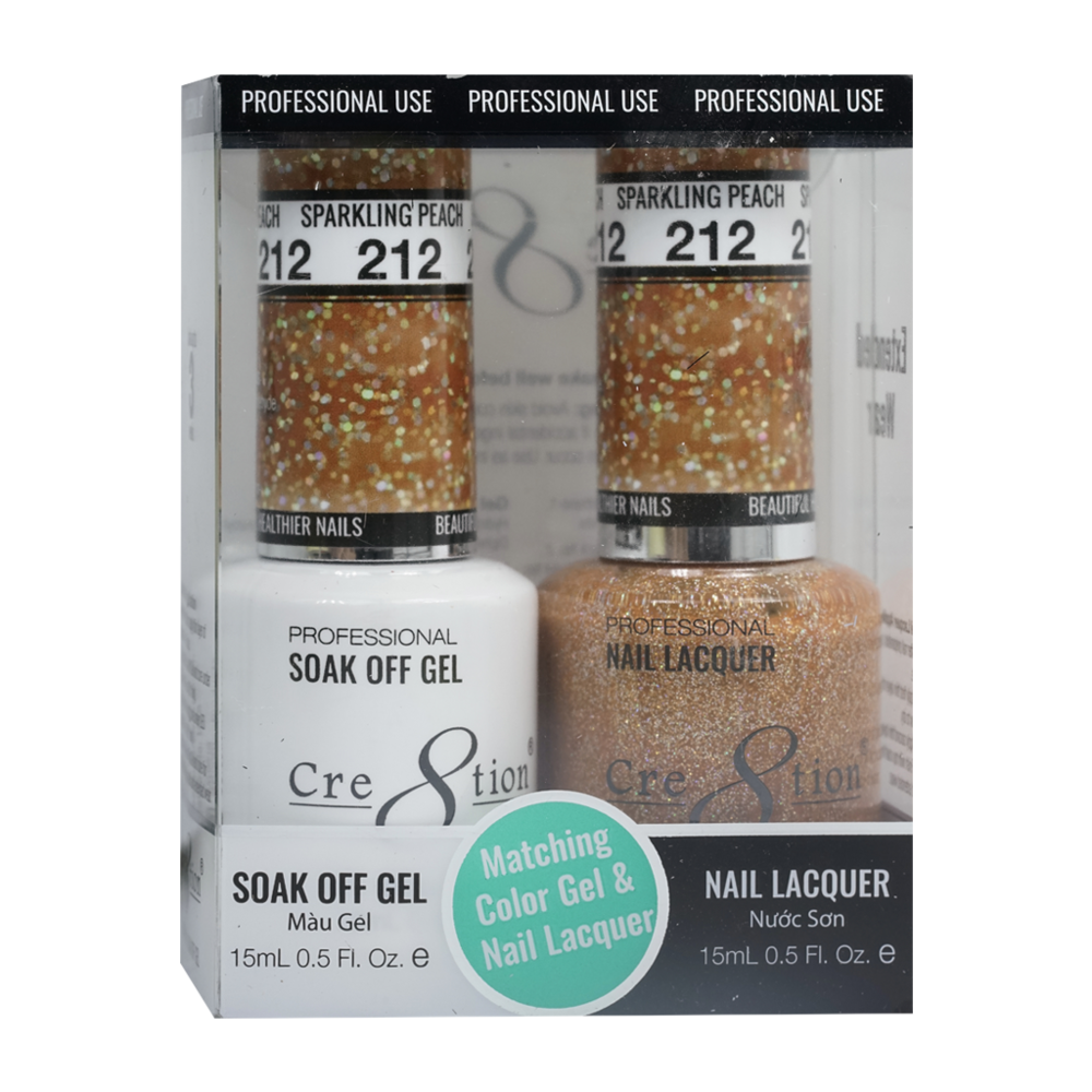 Cre8tion Matching Color Gel & Nail Lacquer - 212 Sparkling Peach
