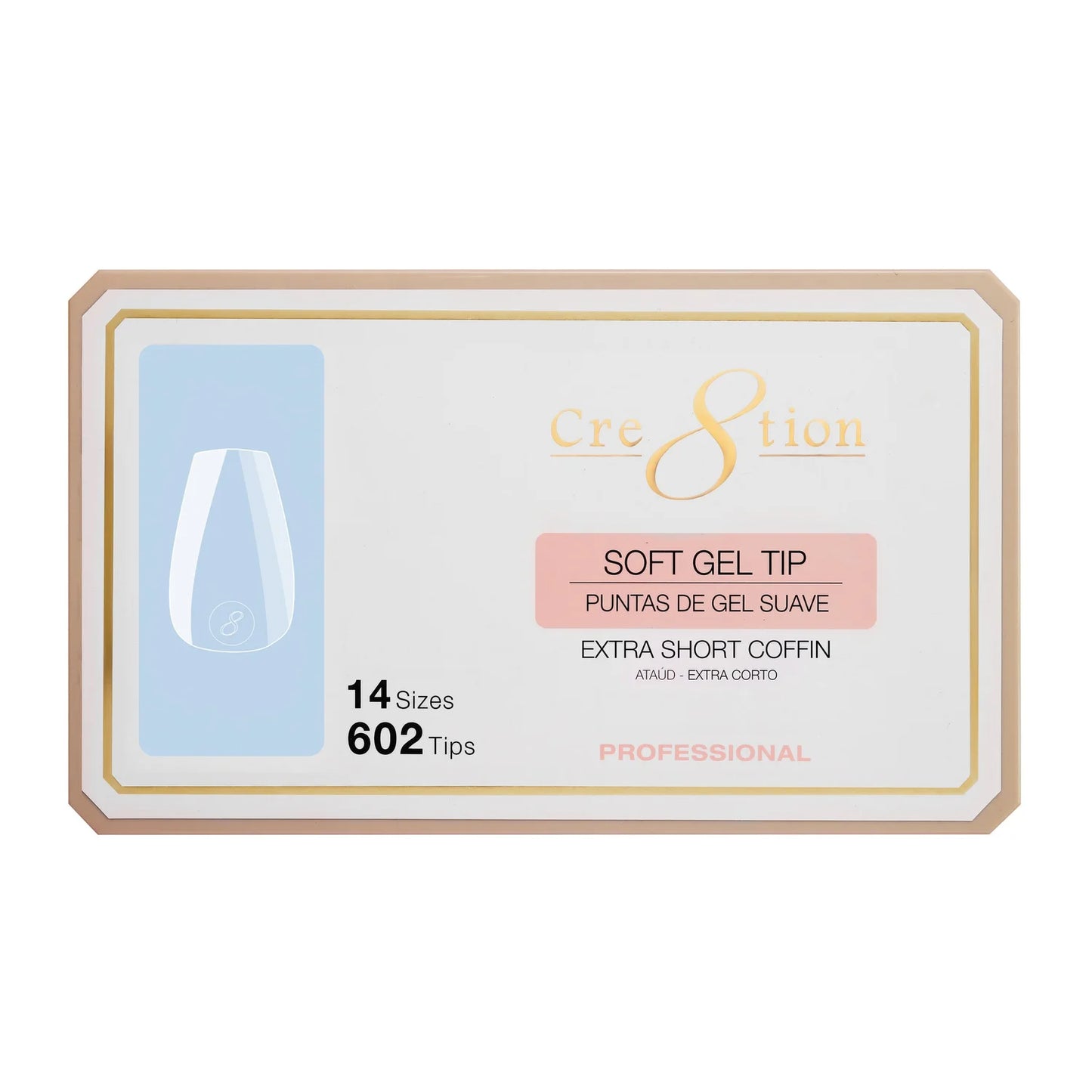 Cre8tion Soft Tips- COFFIN EXTRA SHORT - 14 sizes, 602 pcs.