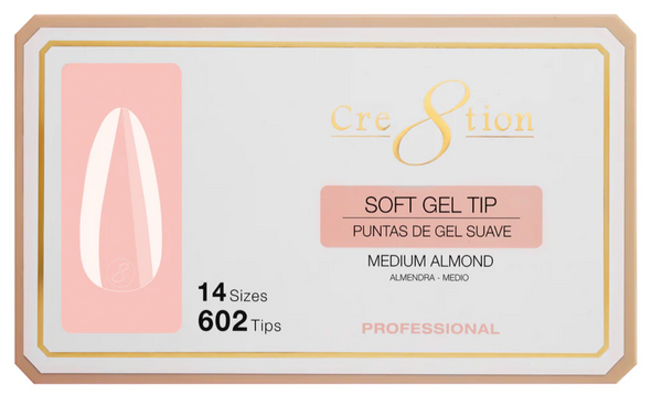 Cre8tion Soft Tips- ALMOND MEDIUM - 14 sizes, 602 pcs