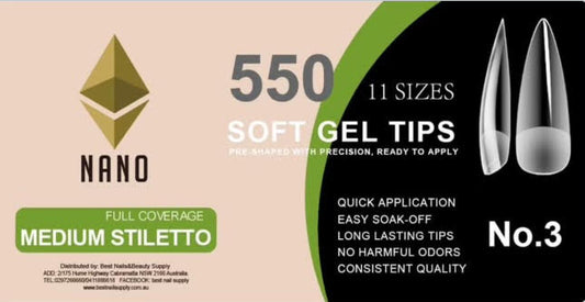 NANO Soft Gel Tips - Medium Stiletto (Full Coverage) 550 Pcs