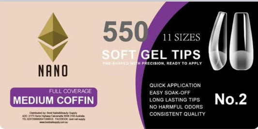 NANO Soft Gel Tips - Medium Coffin (Full Coverage) 550 Pcs