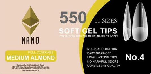 NANO Soft Gel Tips - Medium Almond (Full Coverage) 550 Pcs