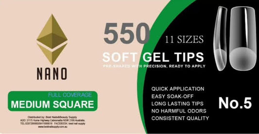 NANO Soft Gel Tips - Medium Square (Full Coverage) 550 Pcs