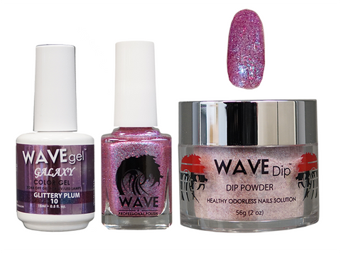 WAVE GALAXY 3 IN 1 - COMBO SET (GEL+ LACQUER+ POWDER) - #10 GLITTERY PLUM