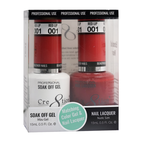 Cre8tion Matching Color Gel & Nail Lacquer - 001 RED LIP