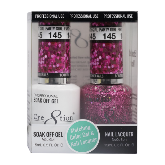 Cre8tion Matching Color Gel & Nail Lacquer - 145 Party Girl