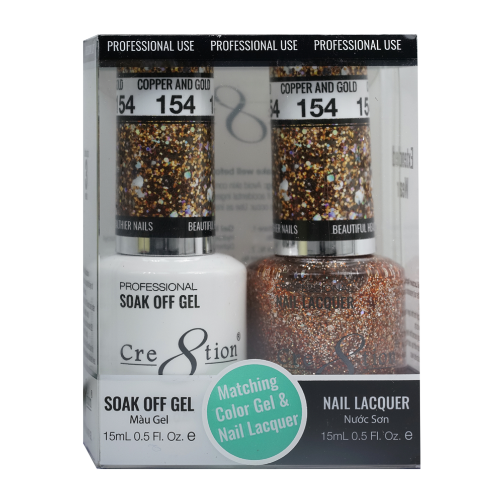 Cre8tion Matching Color Gel & Nail Lacquer - 154 Copper and Gold