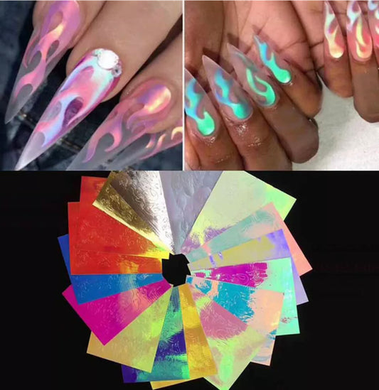Nail Art Holographic Fire Flame Stickers [Set of 10]