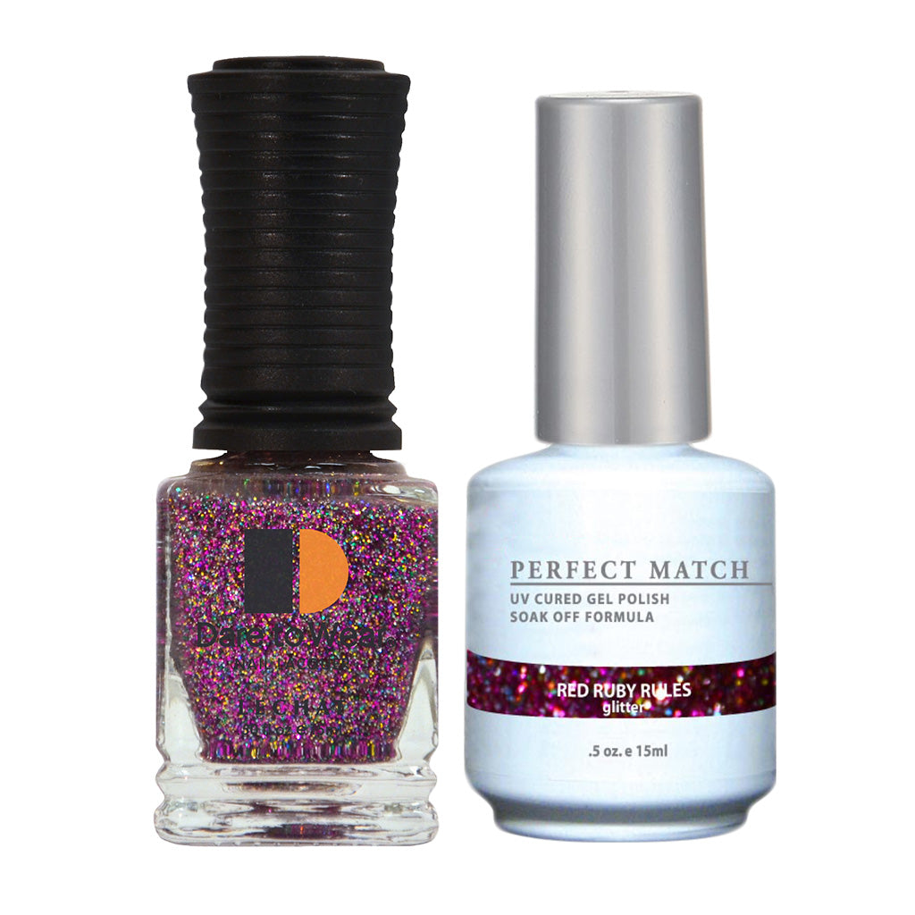 Lechat Perfect Match Gel & Lacquer-PMS57 Red Ruby Rules Glitter